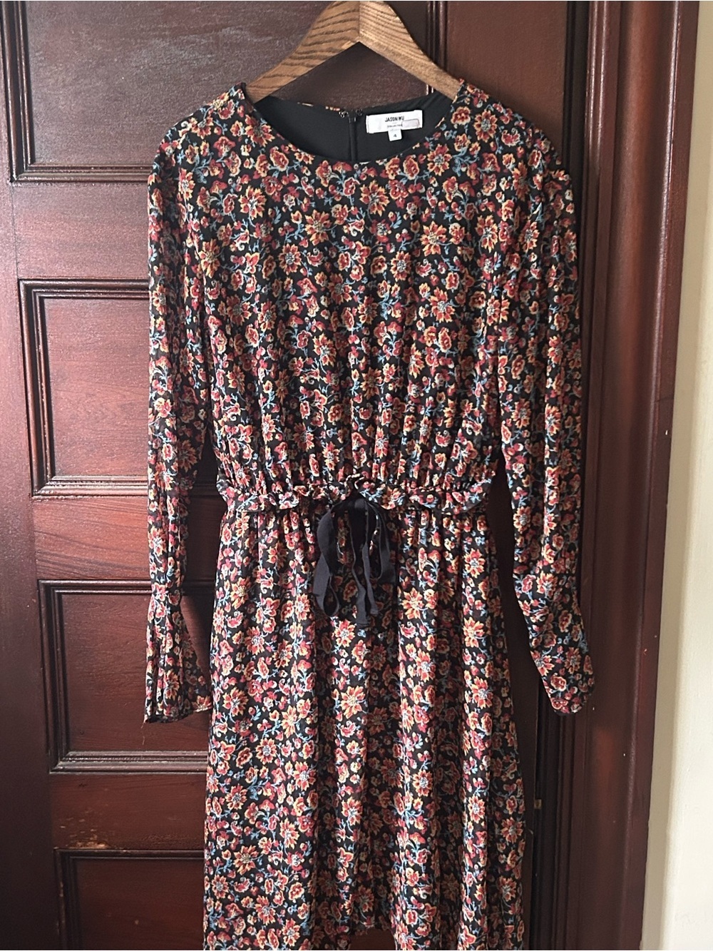 Jason Wu X RTR Chiffon Tie Waist Dark Floral Mini Dress Size 4 - Picture 5 of 8